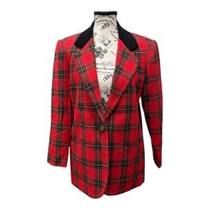 Sag Harbor Vintage Red Plaid Women's Wool Blend Blazer